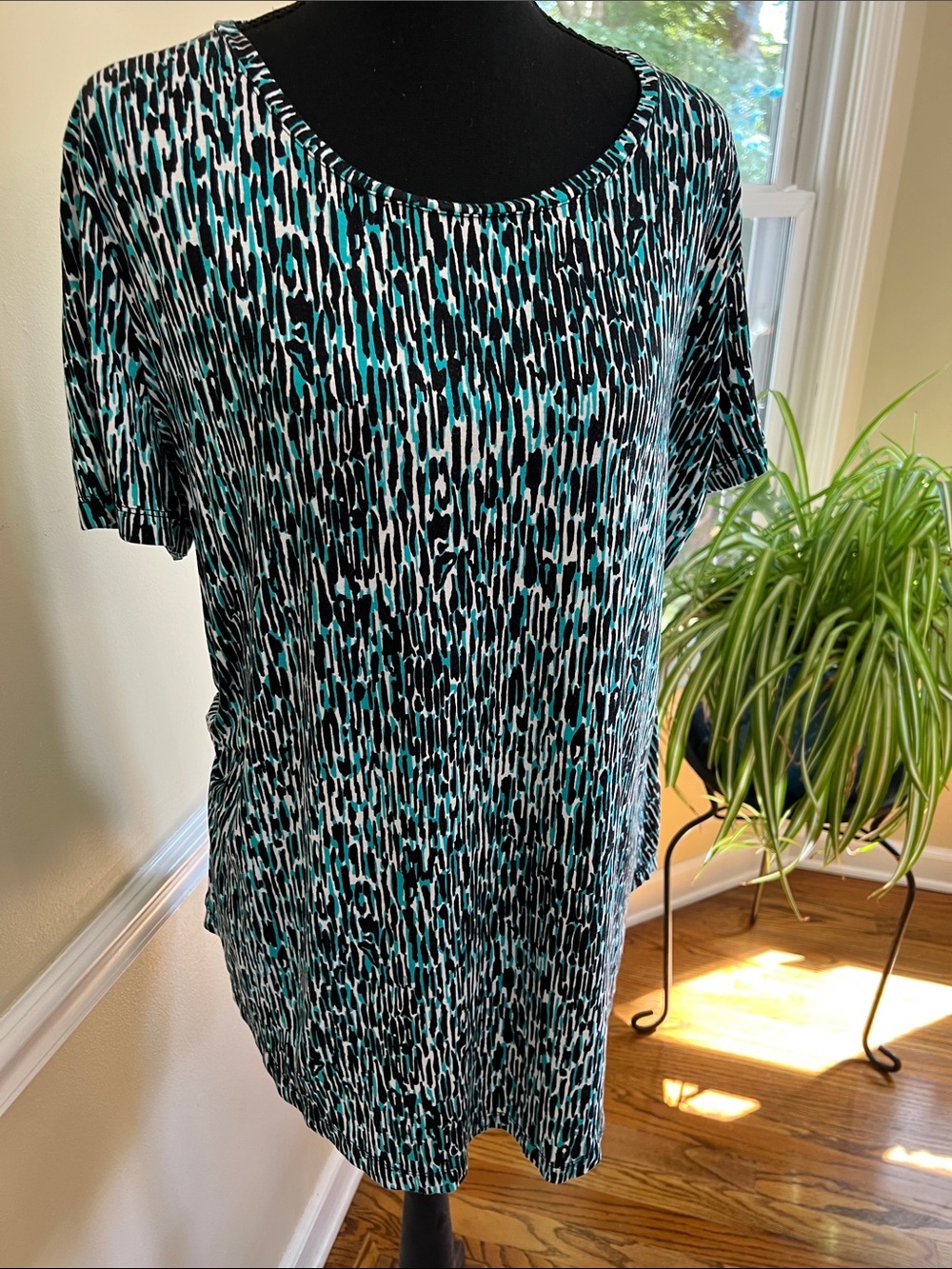 JM Collection Abstract Print Short Sleeve Top Size Large